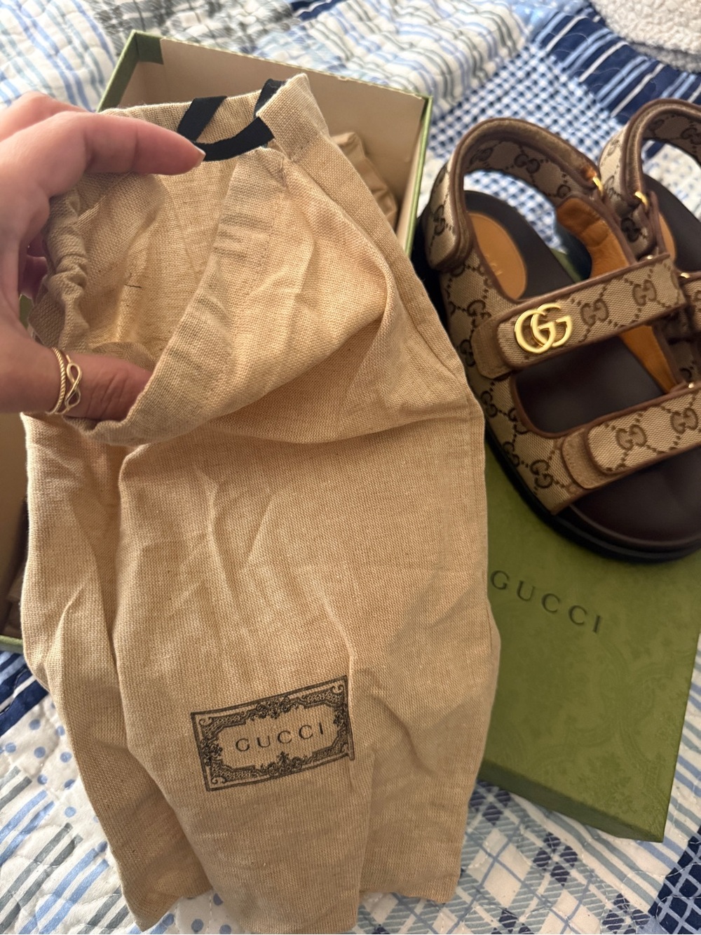 Gucci Brown GG Canvas  Sandals with Gold Hardware - Picture 4 of 6